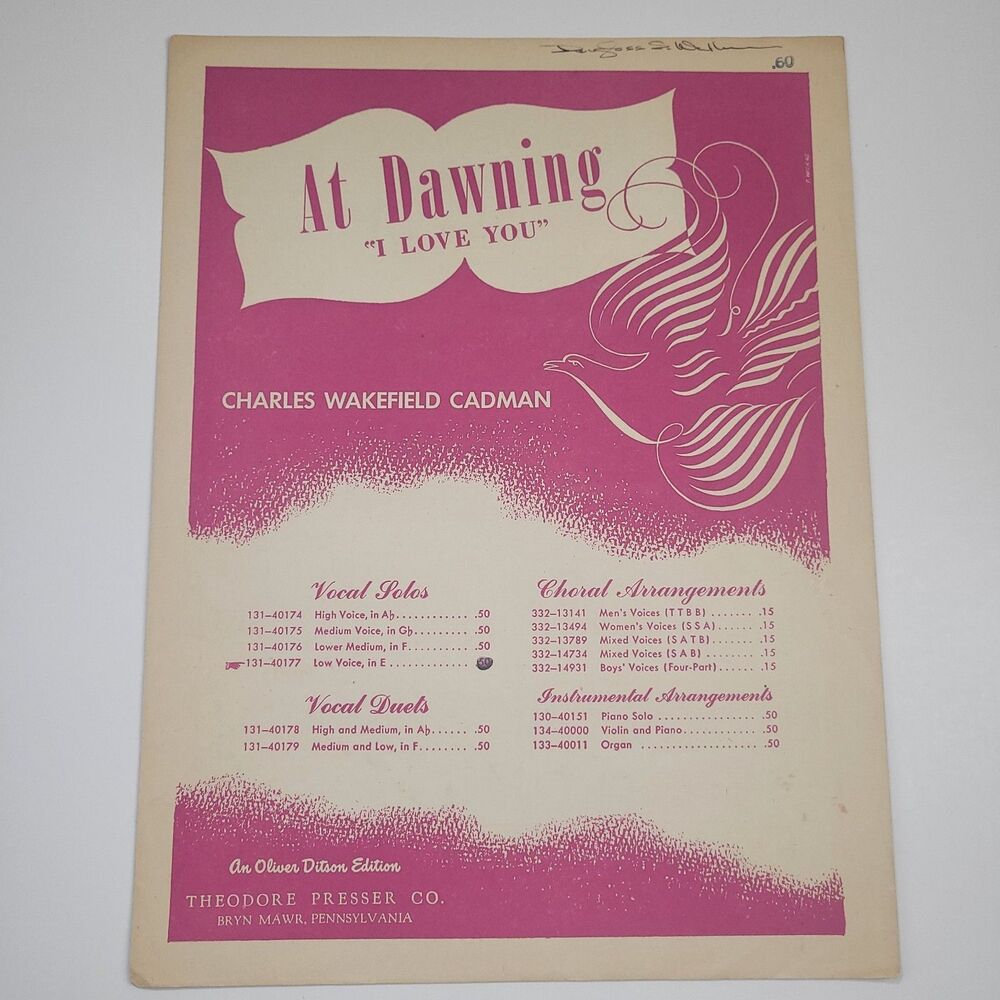 RARE Sheet Music At Dawning I Love You, Low Voice E Charles Wakefield  1906 #SM2